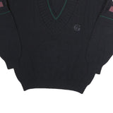GRANCHO Mens Black Patterned V-Neck Jumper Wool M Cable Knit Relaxed