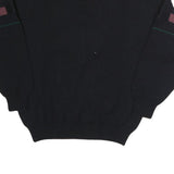 GRANCHO Mens Black Patterned V-Neck Jumper Wool M Cable Knit Relaxed