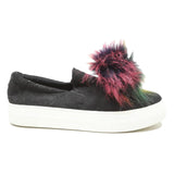 STEVE MADDEN Womens Black Synthetic Slip-On Trainers UK 5.5 Fur Detail Platform