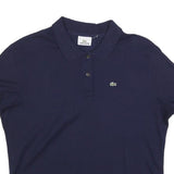 LACOSTE Womens Navy Blue Short Sleeve Plain Polo Shirt L Cotton Blend Classic