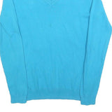 TOMMY HILFIGER Womens Blue Plain V-Neck Basic Knit Jumper S Lightweight Cotton