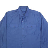 Mens Blue Pattern Long Sleeve Shirt L Button Front Casual Workwear Relaxed Fit