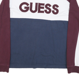 GUESS Mens Maroon & White & Blue Crew Neck L Cotton Blend Sweatshirt