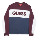 GUESS Mens Maroon & White & Blue Crew Neck L Cotton Blend Sweatshirt