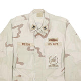 Mens Beige Cotton Blend Military Button Jacket M Plain Naval Seabees Style