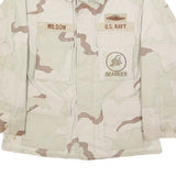 Mens Beige Cotton Blend Military Button Jacket M Plain Naval Seabees Style