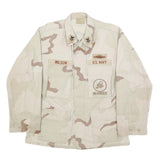 Mens Beige Cotton Blend Military Button Jacket M Plain Naval Seabees Style