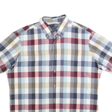NAUTICA Mens Blue Red Beige Check Shirt L Cotton Blend Casual Short Sleeve