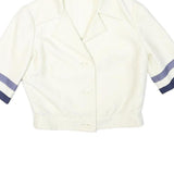 Womens White & Navy Button Crop Cotton Blend Jacket XS Retro Style