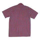 Mens Red Blue Check Cotton Shirt L Casual Short Sleeve Pocket Button Collar