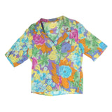 DIOR2 Womens Multicolour Floral Printed Shirt Short Sleeve Collared L Summer