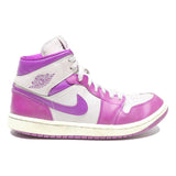 AIR JORDAN 1 Mid Womens Lace-Up Trainers White & Purple Leather UK 6.5 Retro