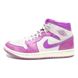 AIR JORDAN 1 Mid Womens Lace-Up Trainers White & Purple Leather UK 6.5 Retro