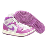 AIR JORDAN 1 Mid Womens Lace-Up Trainers White & Purple Leather UK 6.5 Retro