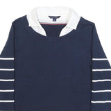 TOMMY HILFIGER Womens Navy Blue & White Plain Jumper Crew Neck Basic Knit M