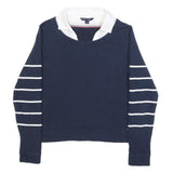 TOMMY HILFIGER Womens Navy Blue & White Plain Jumper Crew Neck Basic Knit M