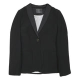 ZARA Womens Black Tailored Jacket S Polyester Blend Button Closure Plain Elegant