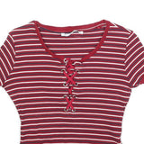 GUESS Womens Red & White Striped Graphic T-Shirt M Short Sleeve Scoop Neck