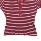 GUESS Womens Red & White Striped Graphic T-Shirt M Short Sleeve Scoop Neck