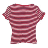 GUESS Womens Red & White Striped Graphic T-Shirt M Short Sleeve Scoop Neck