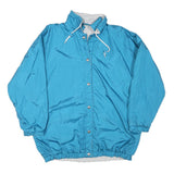 Mens Blue Button Closure Lightweight Jacket L Polyester Blend Plain Casual