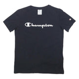 CHAMPION Womens Black Cotton T-Shirt S Short Sleeve Crew Neck Logo Print