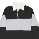 GOODTHREADS Mens Black & Grey Colourblock Long Sleeve Polo Shirt M Cotton Blend