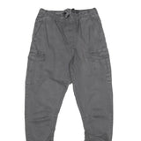 INDICODE Mens Cotton Blend Grey Regular Drawstring Cargo Trousers W24 L26 Casual