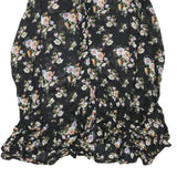 ZARA Womens Black Floral Polyester Blend Day Dress S Ruffle Hem Tie Neck