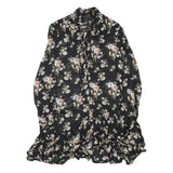 ZARA Womens Black Floral Polyester Blend Day Dress S Ruffle Hem Tie Neck
