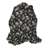 ZARA Womens Black Floral Polyester Blend Day Dress S Ruffle Hem Tie Neck