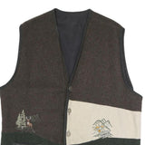 Mens Brown Green & Cream Button Jacket XL Polyester Blend Plain Embroidered