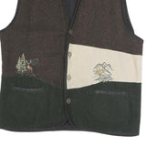 Mens Brown Green & Cream Button Jacket XL Polyester Blend Plain Embroidered