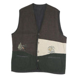 Mens Brown Green & Cream Button Jacket XL Polyester Blend Plain Embroidered