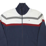 TOMMY HILFIGER Mens Navy Blue & White Colourblock Zip Jacket M Cotton Blend