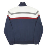 TOMMY HILFIGER Mens Navy Blue & White Colourblock Zip Jacket M Cotton Blend