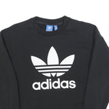 ADIDAS Womens Black Crew Neck UK 6 Sweatshirt Cotton Blend Logo Pullover
