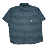 Carhartt Striped Short Sleeve Shirt - 2XL Blue Cotton