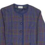 FRANCOISE DE FRANCE Womens Blue Check Button Jacket L Polyester Blend Classic