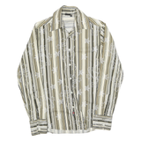 DIESEL Mens Beige & Green Striped Shirt M Cotton Blend Patterned Long Sleeve