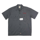 DICKIES Mens Grey Work Shirt L Polyester Blend Classic Button-Up Practical