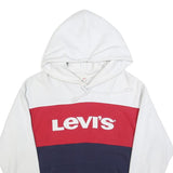 LEVI'S Mens White Red & Navy Hoodie M Cotton Blend Pullover Classic Logo