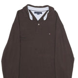 TOMMY HILFIGER Mens Brown Long Sleeve Plain L Logo Cotton Polo Shirt
