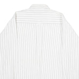 LIBERTY Mens White & Grey Striped Cotton Shirt L Button Front Casual Long Sleeve