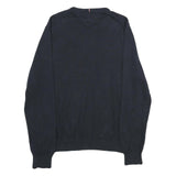 TOMMY HILFIGER Mens Navy Blue Classic Cotton Jumper Crew Neck Basic Knit L
