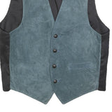 Mens Blue Leather Button Jacket M Suede Waistcoat Style Classic Fit