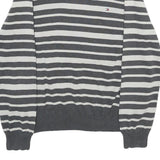 TOMMY HILFIGER Mens Grey & White Patterned Cotton Jumper Crew Neck M Striped