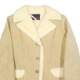 WIMAN Womens Beige Faux Shearling Button Jacket L Suede Style Winter Coat