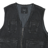 BRAVE SOUL Mens Black Cotton Jacket XL Zip Plain Utility Vest Pockets