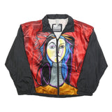 JULIA MICHAELS Mens Red & Black Artistic Print Zip Jacket M Polyester Casual